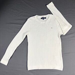 Tommy Hilfiger White Cable Knit Sweater Small | Classic Cotton Pullover Small